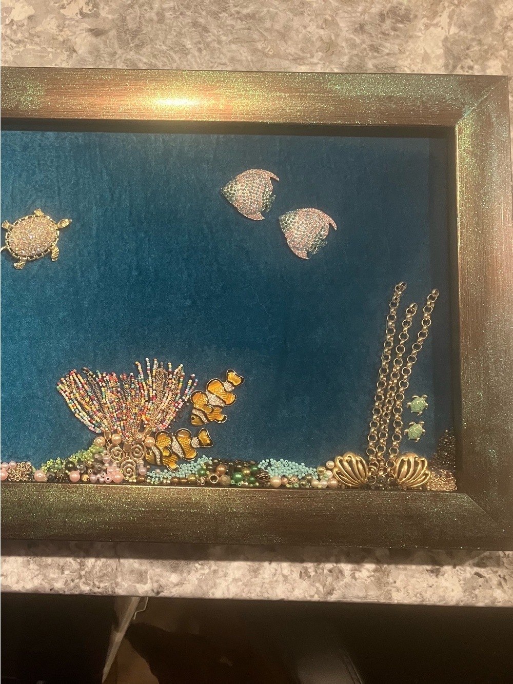 JEWELRY ART COLLAGE IN EXQUISITE FRAME. OOAK UNIQUE HOME DECOR